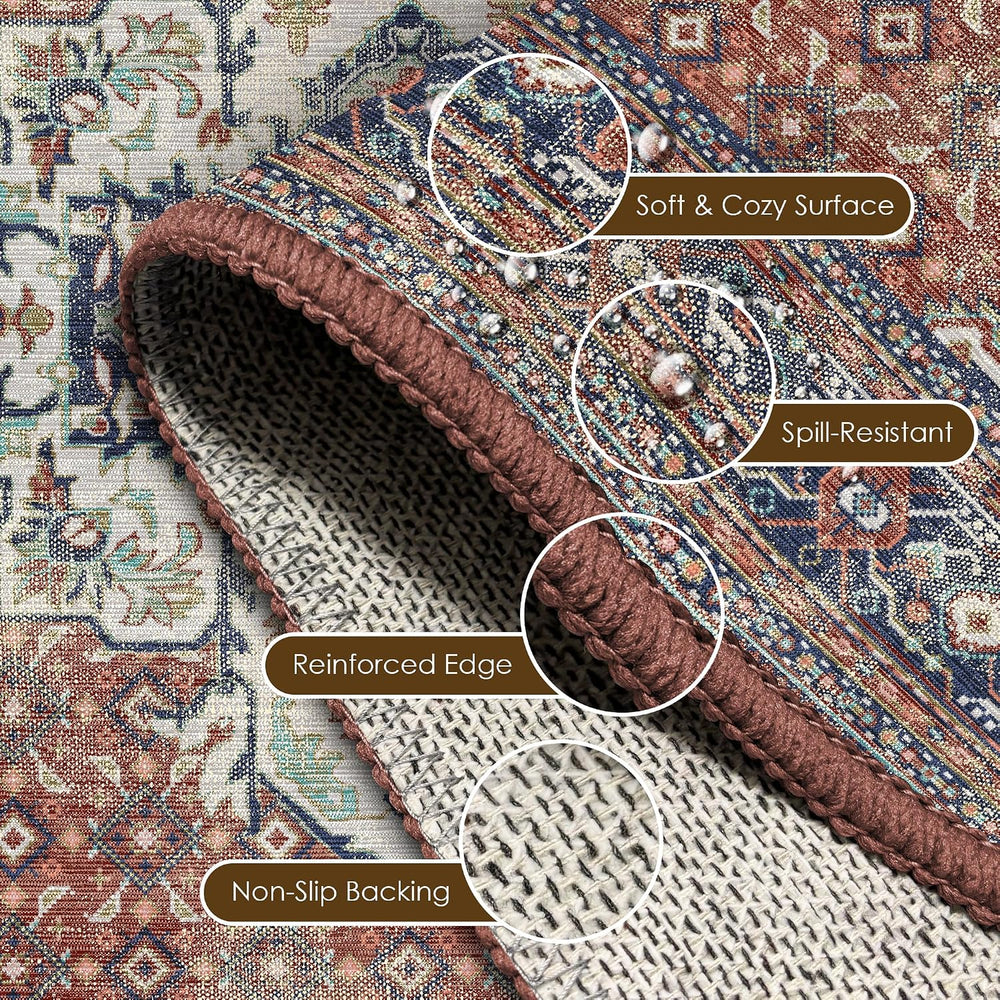 Washable Area Rug 8' x 10' Vintage Traditional Persian Mat - Foldable...