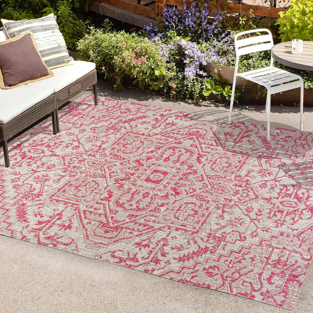 JONATHAN Y Boho Medallion Indoor Outdoor Area Rug 4X6 Light Gray/Fuchsia, Est...