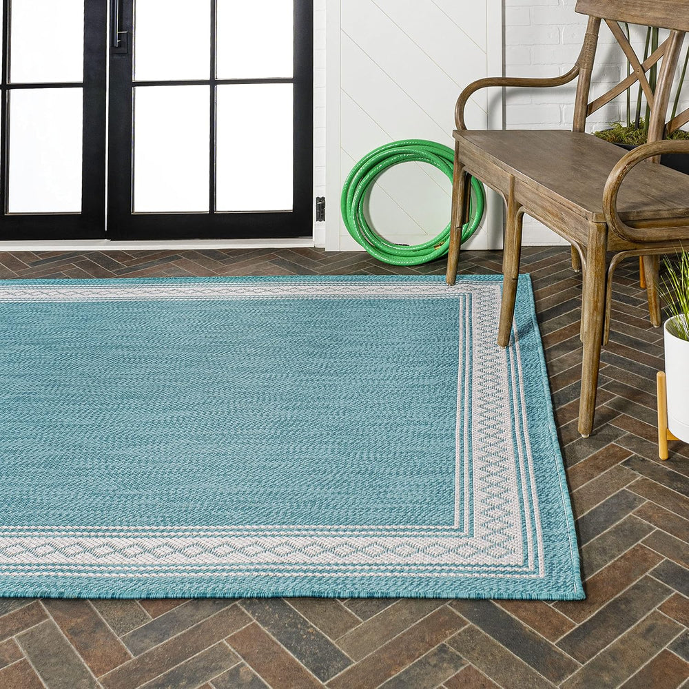 JONATHAN Y Diamond Border Indoor Outdoor Area Rug 3X5 Aqua/Light Gray, Lucia ...