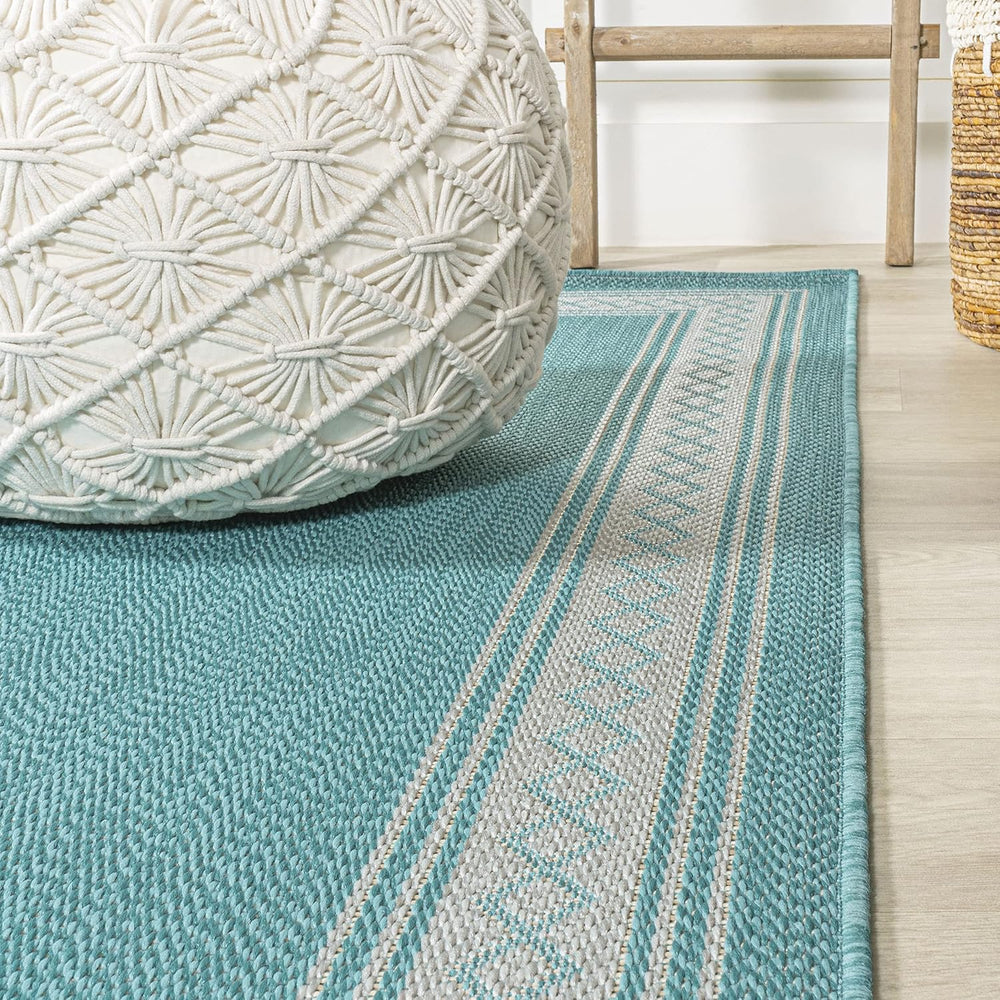 JONATHAN Y Diamond Border Indoor Outdoor Area Rug 3X5 Aqua/Light Gray, Lucia ...