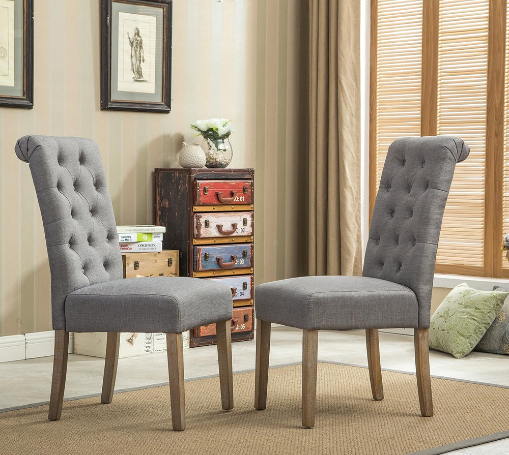 Roundhill Furniture Habit Grey Solid Wood Tufted Parsons Dining Chair (Set of...