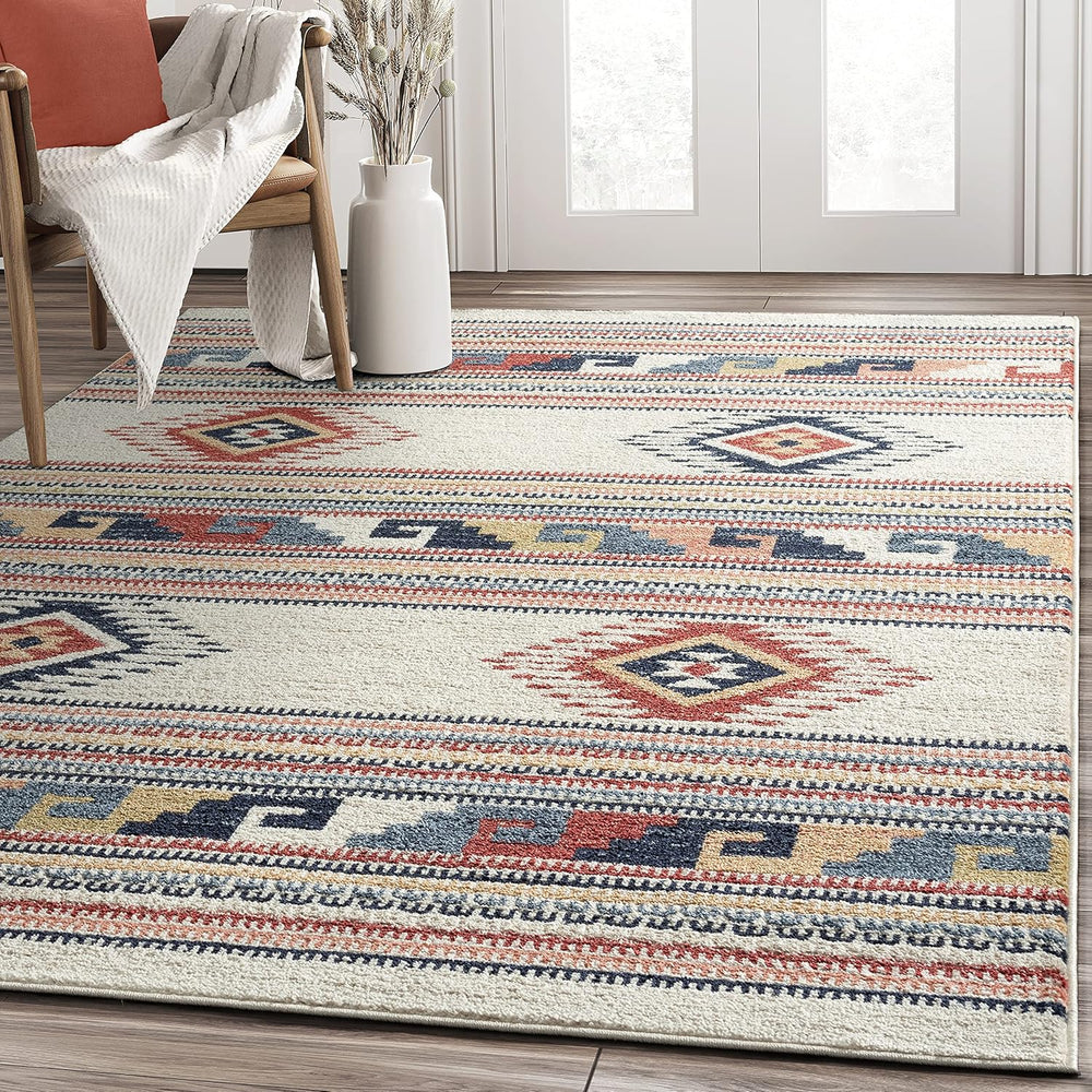 Abani Multicolor Southwestern Design Area Rug - Non-Shed Orange, Grey & B...