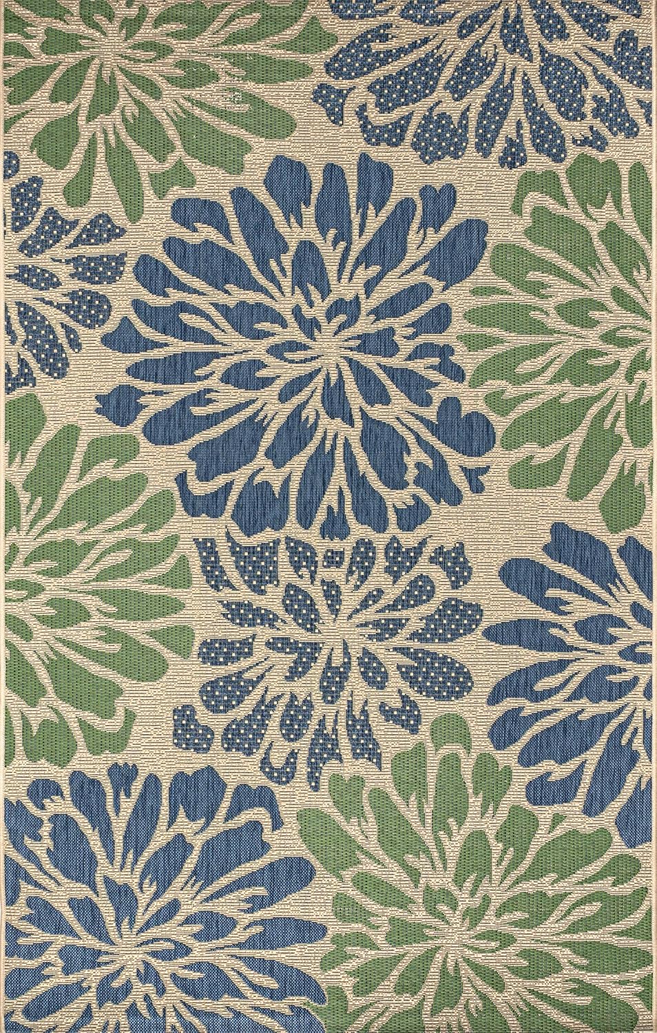 JONATHAN Y Floral Textured Weave Indoor Outdoor Area Rug 8X10 Navy/Green, Zin...