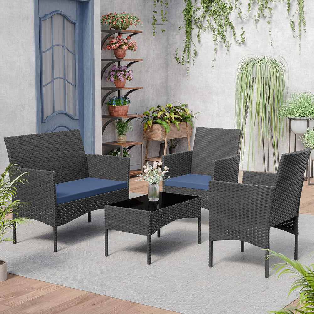 Kurapika Patio Furniture Set 4 Pieces Outdoor Wicker Rattan Chairs Conversati...