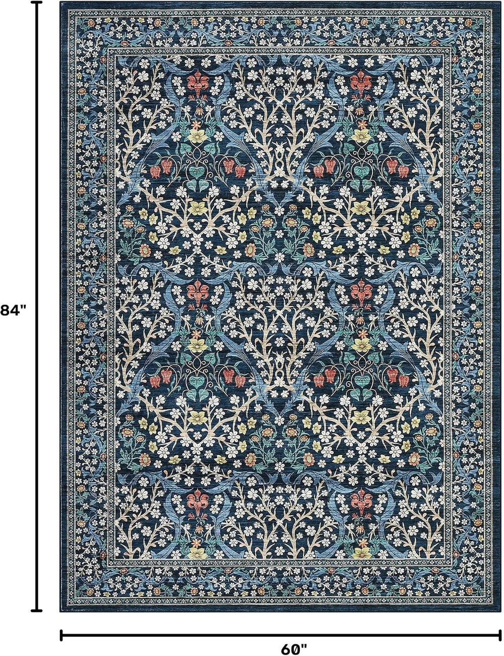GarveeHome Blue Floral 5x7 Washable Area Rug for Living Room Bedroom
