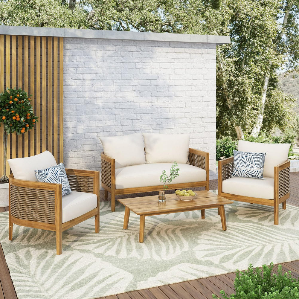 CHRISTOPHER KNIGHT HOME Burchett Outdoor 4pc Chat Set - Acacia Wood and Wicke...