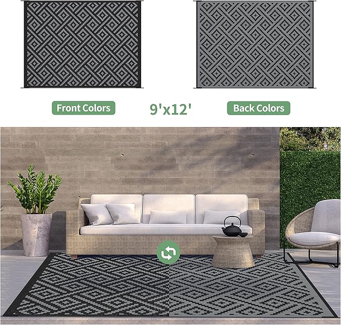 GENIMO Outdoor Rug for Patio Clearance,9'x12' Waterproof Large Mat,Re...