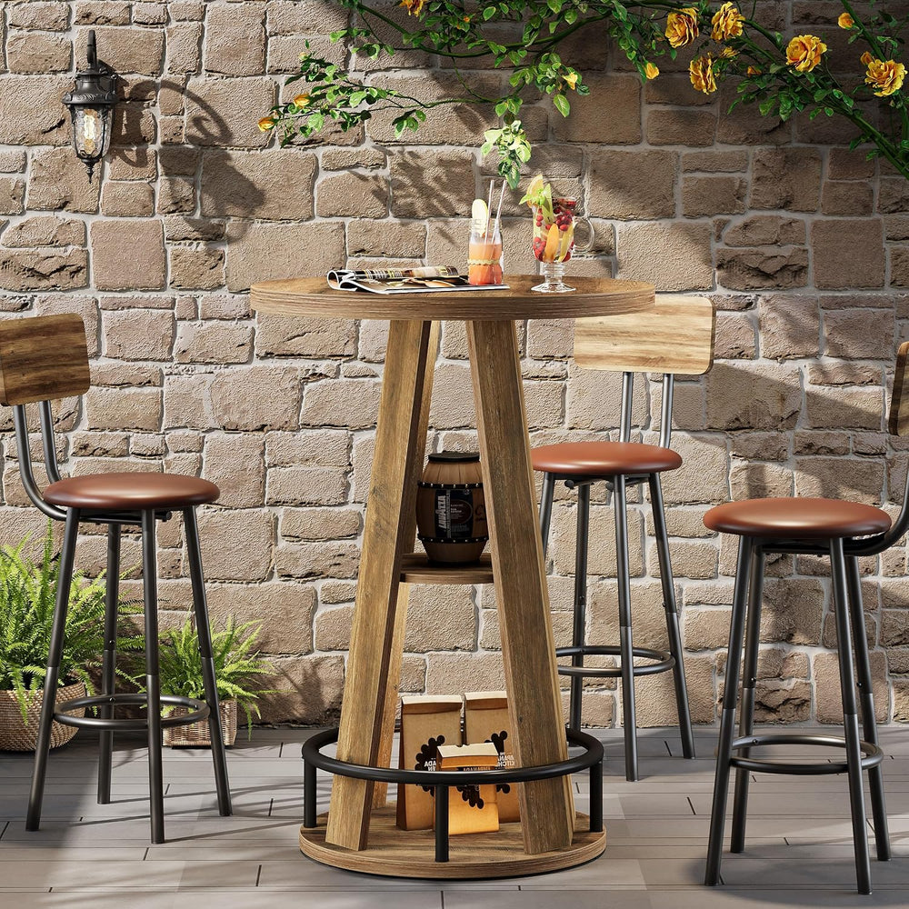 Tribesigns Round Bar Table, 39.4" H High Top Bistro Table with Storage, ...