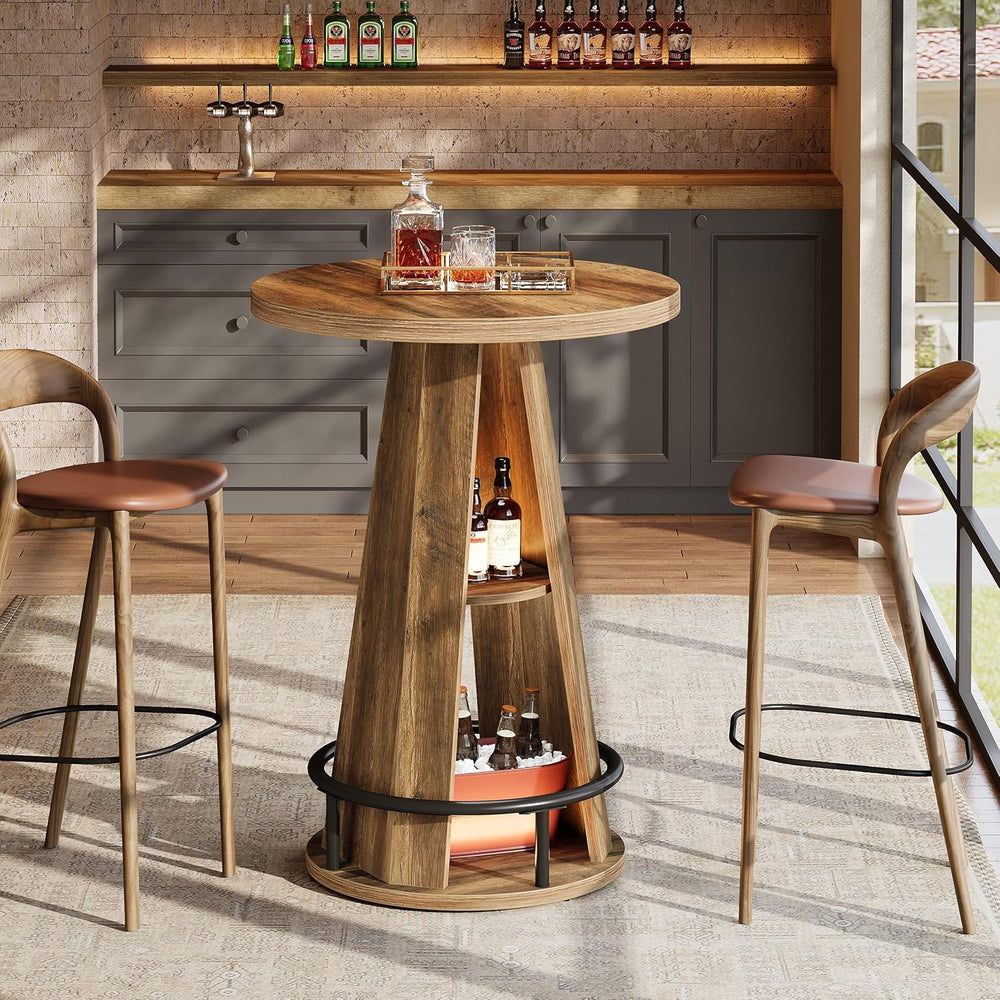 Tribesigns Round Bar Table, 39.4" H High Top Bistro Table with Storage, ...