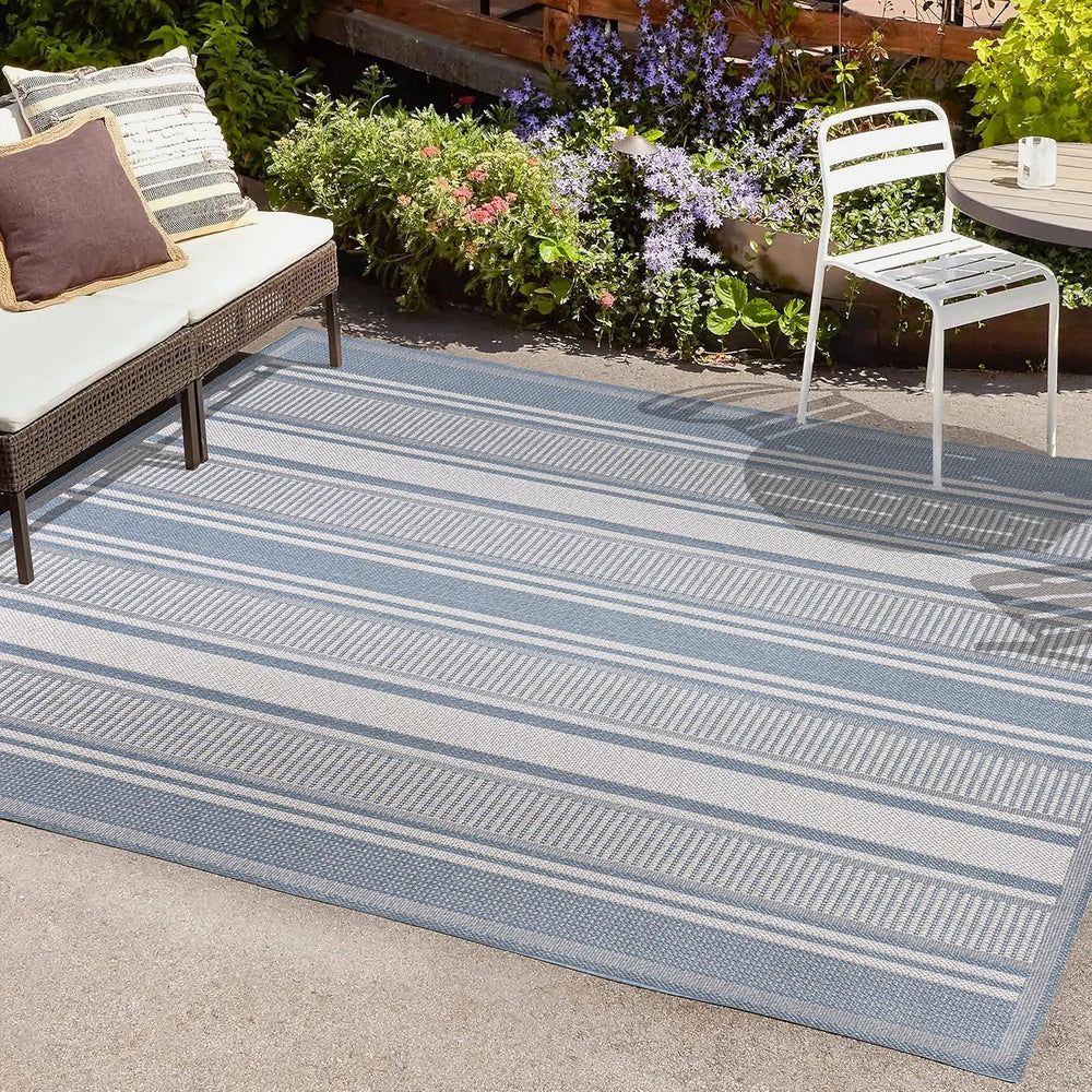 JONATHAN Y Double Stripe Indoor Outdoor Area Rug 3X5 Blue/Light Gray, Haynes ...