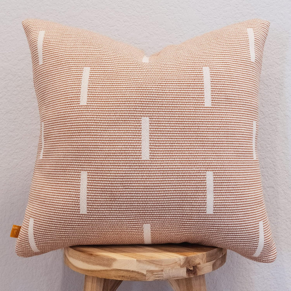 100% Cotton Knitted Soft Modern Geometric Dash Lines Throw Pillow Cover (Rust...