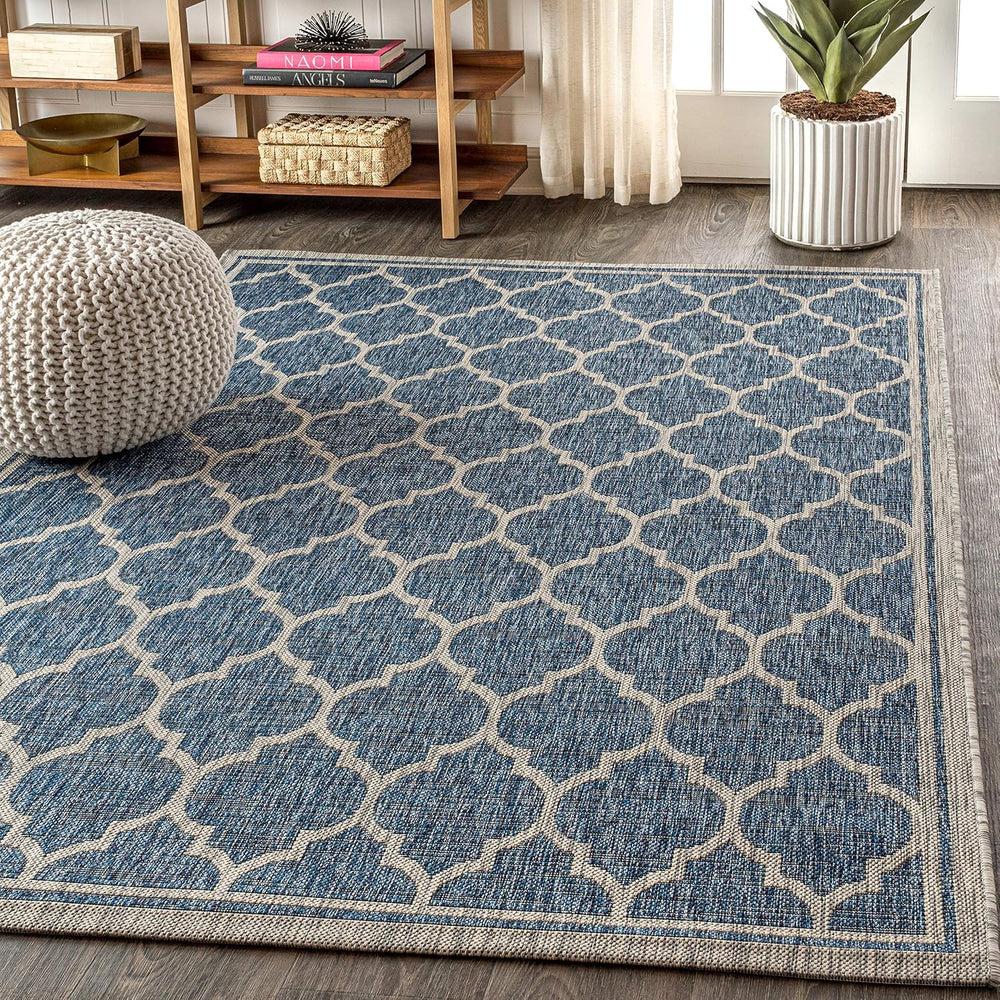 JONATHAN Y Moroccan Trellis Indoor Outdoor Area Rug 8X10 Navy/Gray, Trebol Te...
