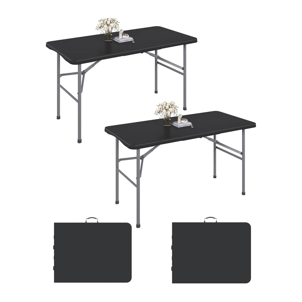 2 Pack 4FT Black Folding Table for Outdoor, 4 Foot Picnic Tables No Assembly ...