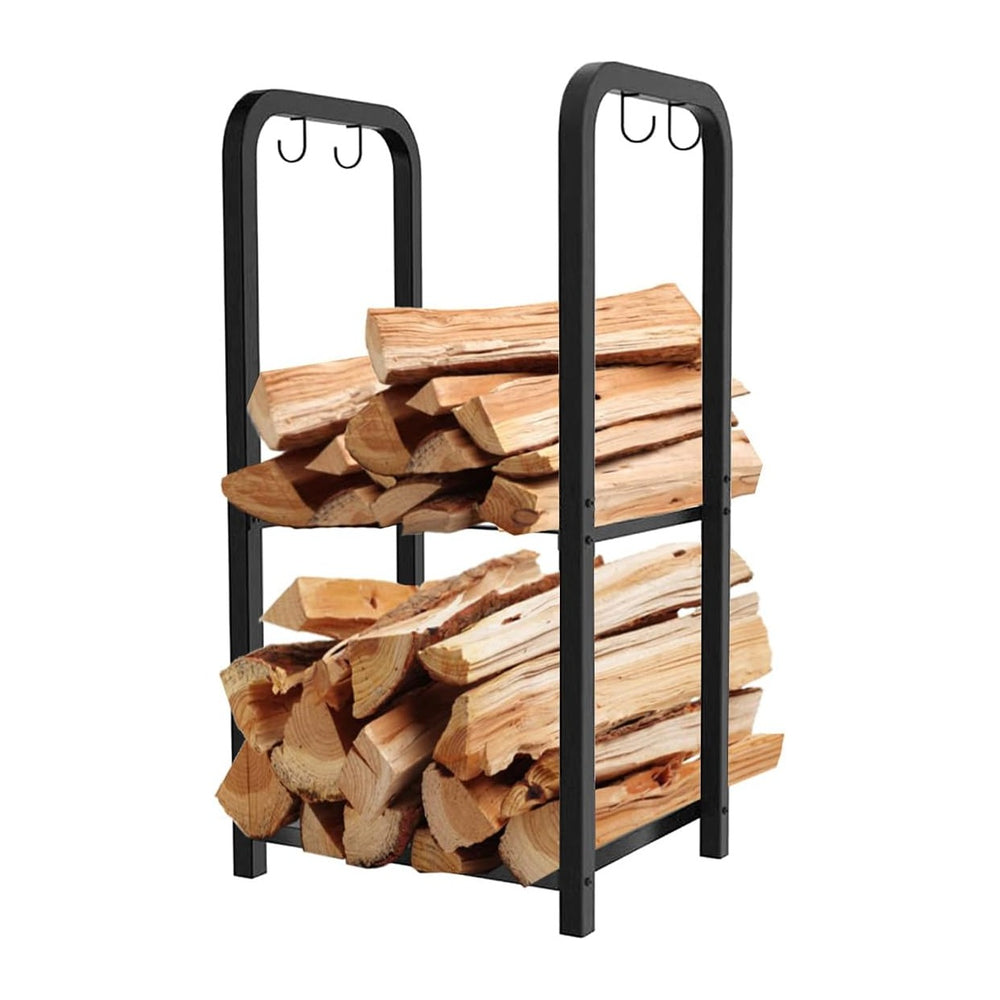 2-Tier Fireplace Firewood Rack Holder for Indoor Outdoor, Small Fire Wood Hol...