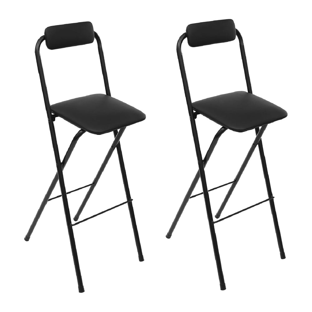 2pcs Folding Bar Stool with Backrest 30 Inch Seat Height PU Cushioned Padded ...