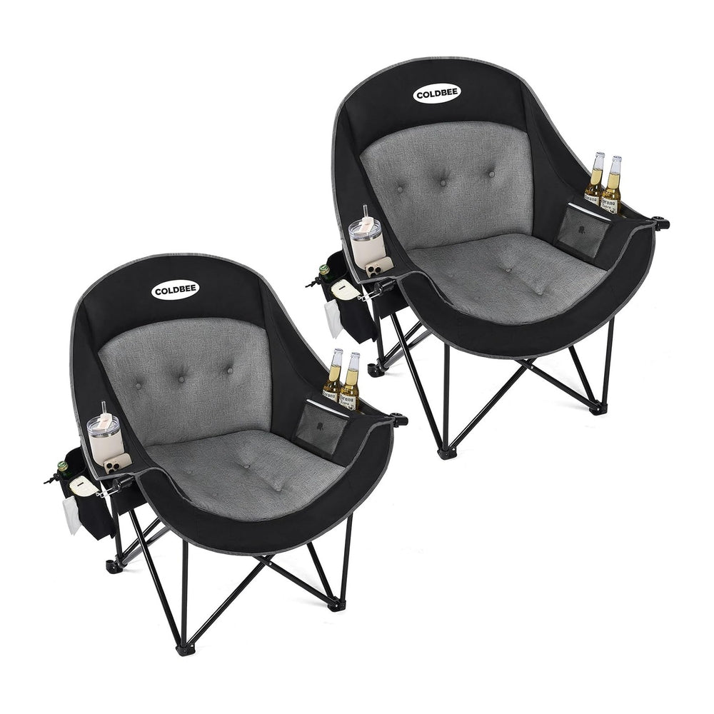 2PCS Oversized Camping Chairs, Heavy Duty Padded, Thick Headrest, Black