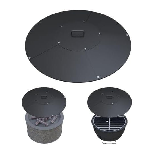 32" Round Fire Pit Lid Fits for Bonfire Pits up to 30", Metal Cover with Handle, All-Weather Resistance Outdoor Firepit Accessory, Smokeless Fire Pit Cover for Fire Tables