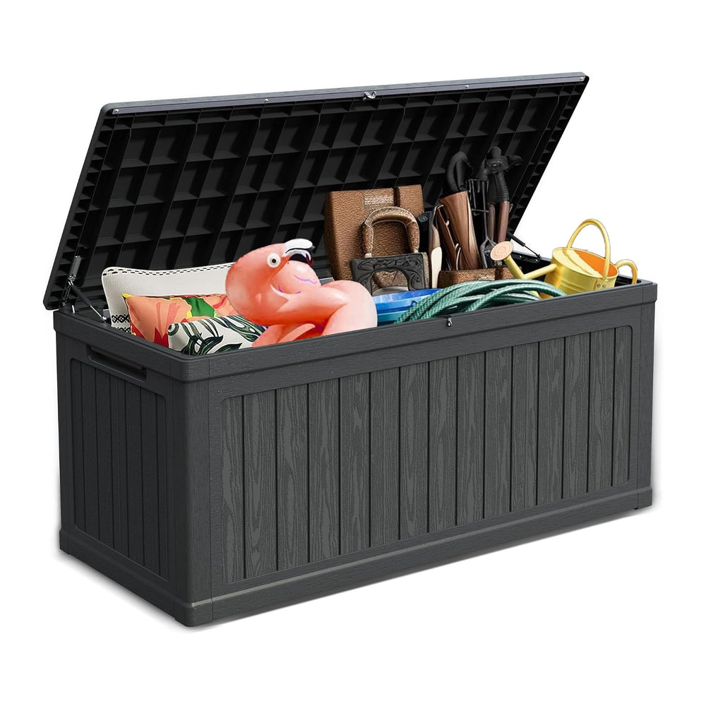320 Gallon Outdoor Storage Deck Box, Waterproof Resin Deck Boxes with Handle ...