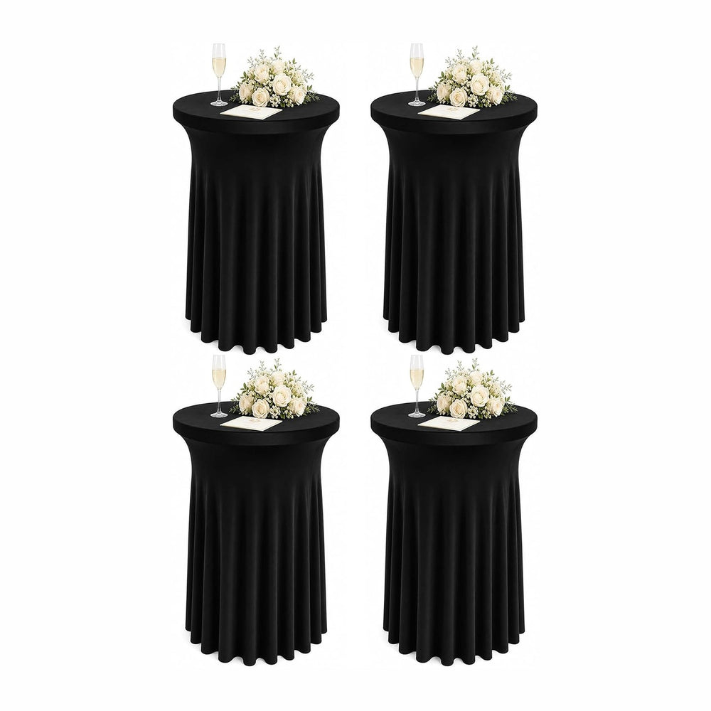 4 Packs 32 x 43 Inch Spandex Round Cocktail Table Skirts with Wavy Drapes Str...