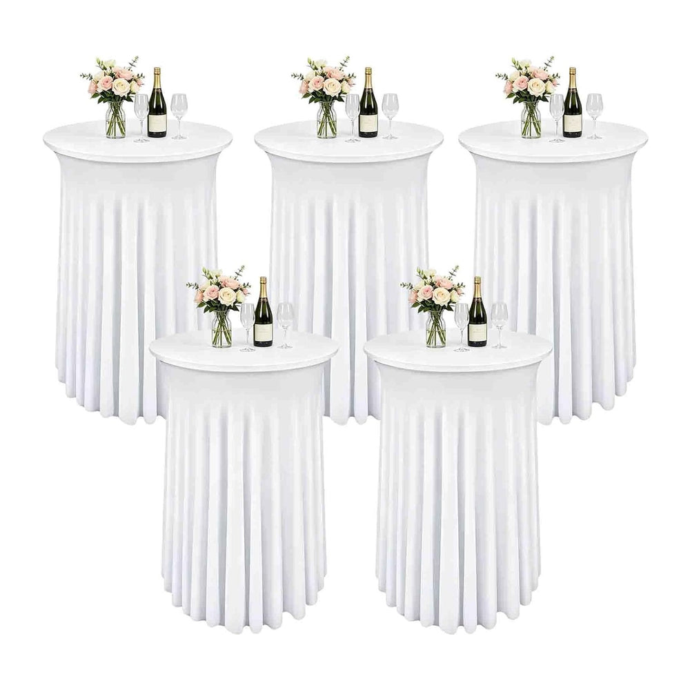 5 Pack White Cocktail Table Covers - 32 x 43 Inch Stretch Spandex Cocktail Ta...