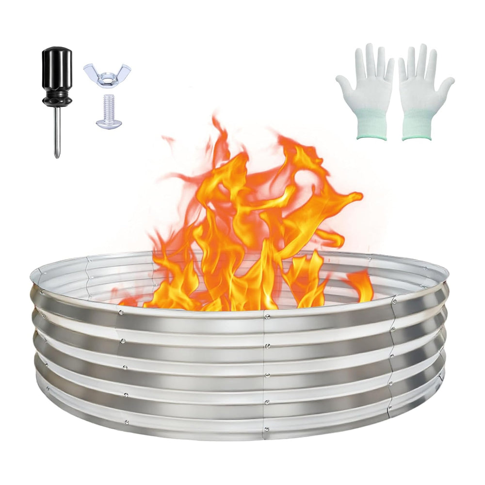 60 Inch Large Round Fire Pit Ring, Galvanized Steel Outdoor Bonfire Ring for ...