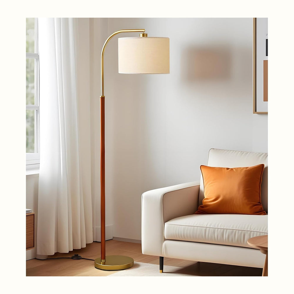 66” Walnut Gold Floor Lamp for Living Room, 1200 Lumens 3-Level Brightness Ar...