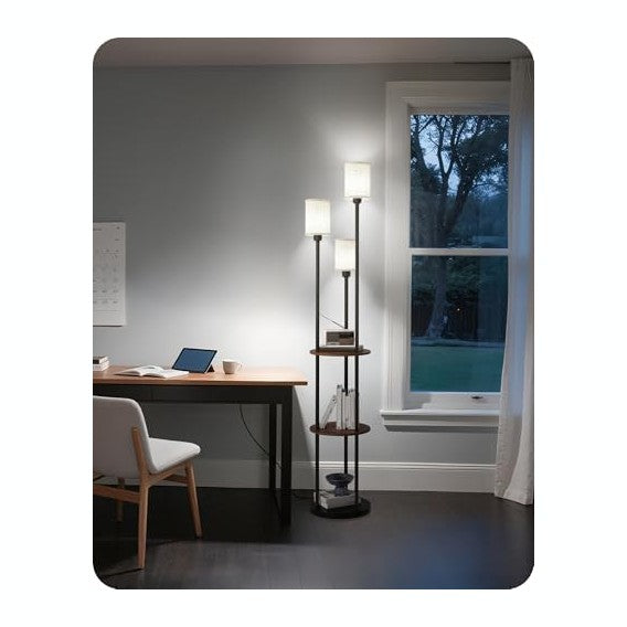 70.9" Floor Lamp with Shelves, Modern Floor Lamp with 3 Linen Shades and...