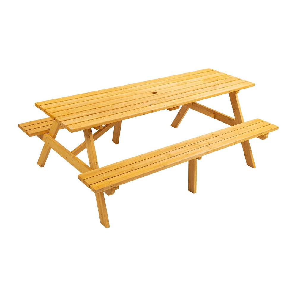 75" Rectangular Outdoor Picnic Table with Built-in Benches & Umbrell...