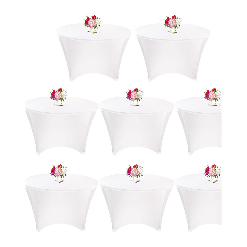 8 Pack 6FT Round Spandex Tablecloth 72” White Elastic Table Cover Washable Wr...