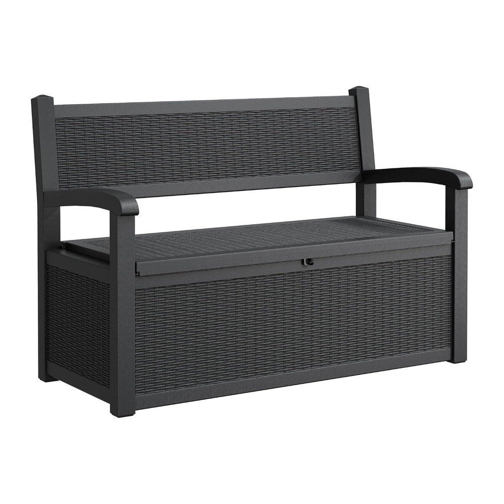 80 Gallon Outdoor Storage Bench, Resin Outside Storage Box with Armrest, Lock...
