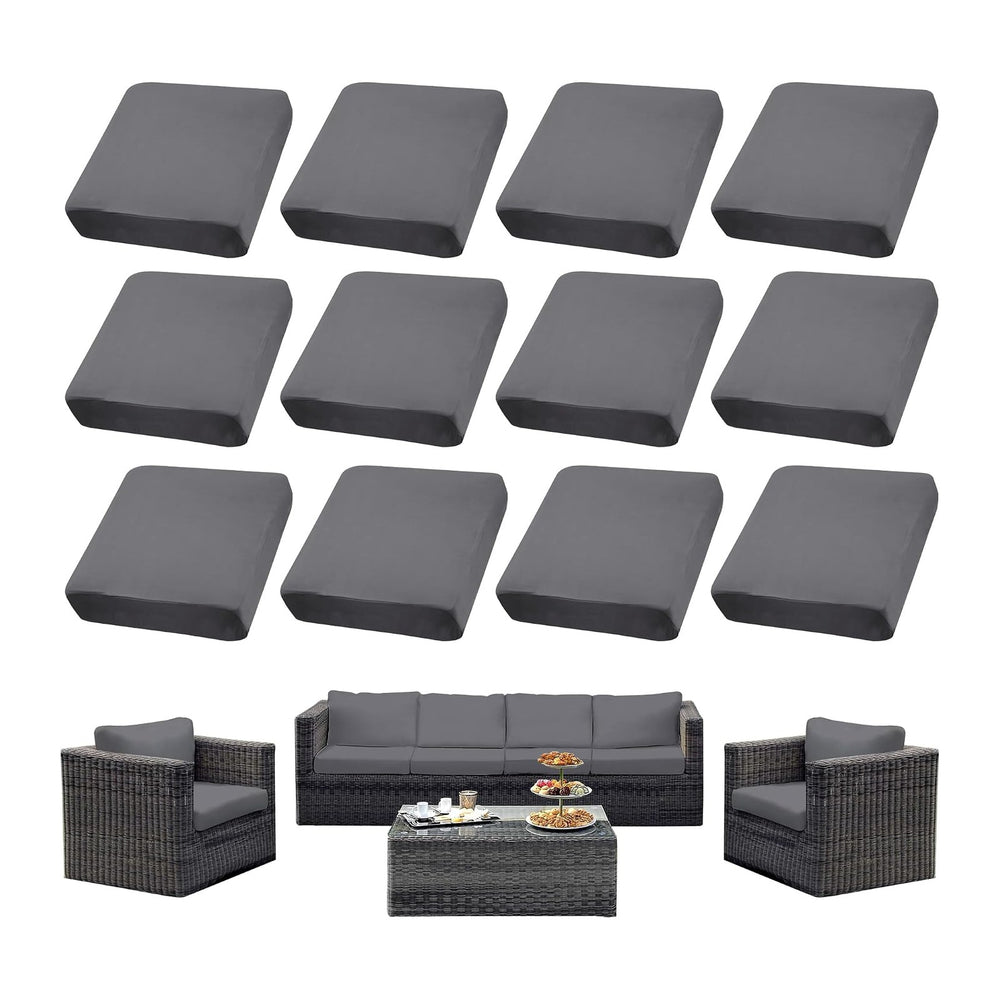 8PCS Patio Cushion Covers.Patio Furniture Couch SeatSlipcovers (Grey, 12PCS)
