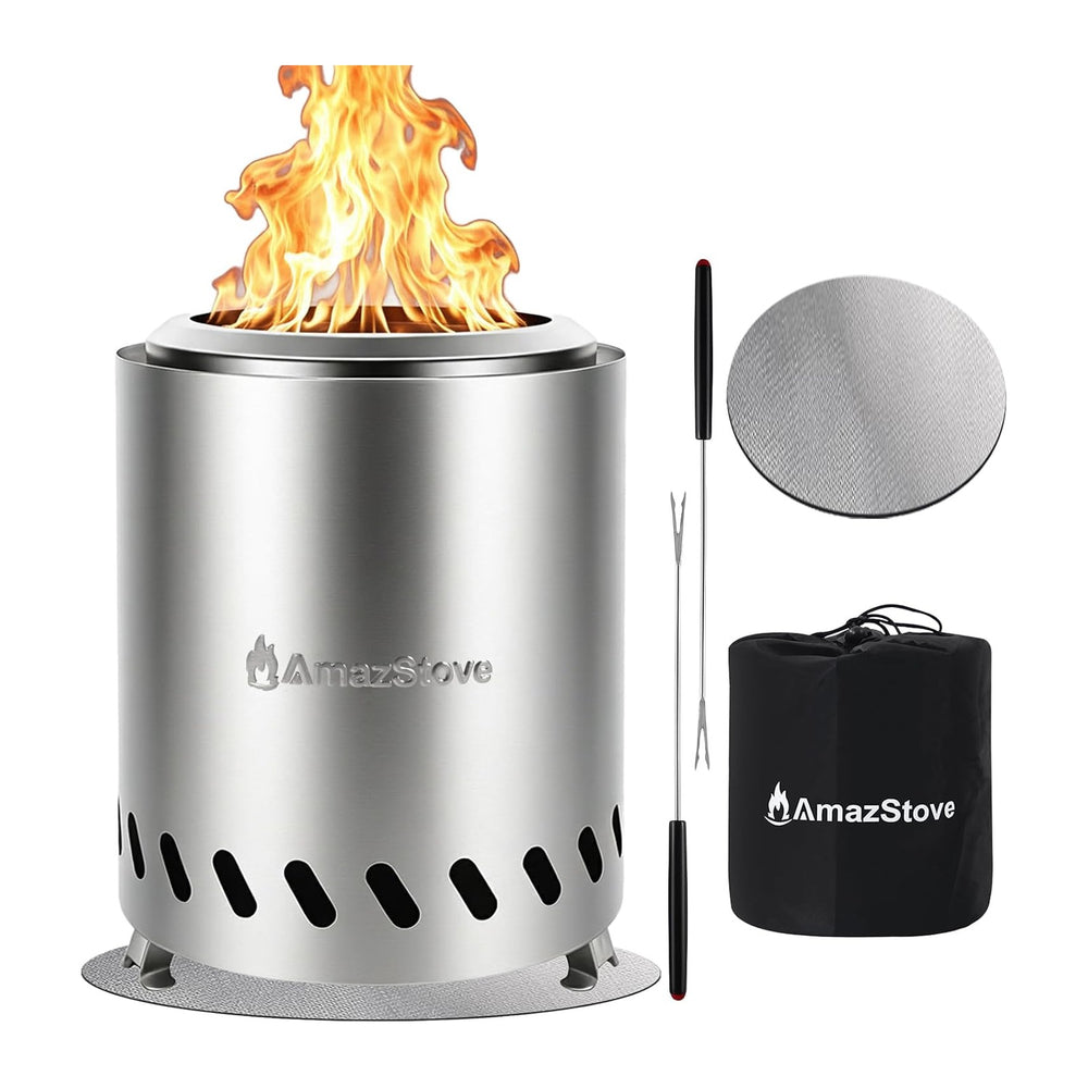 9.7 x 7.1 Inch Tabletop Fire Pit by AmazStove, Low Smoke Camping Stove for Ou...