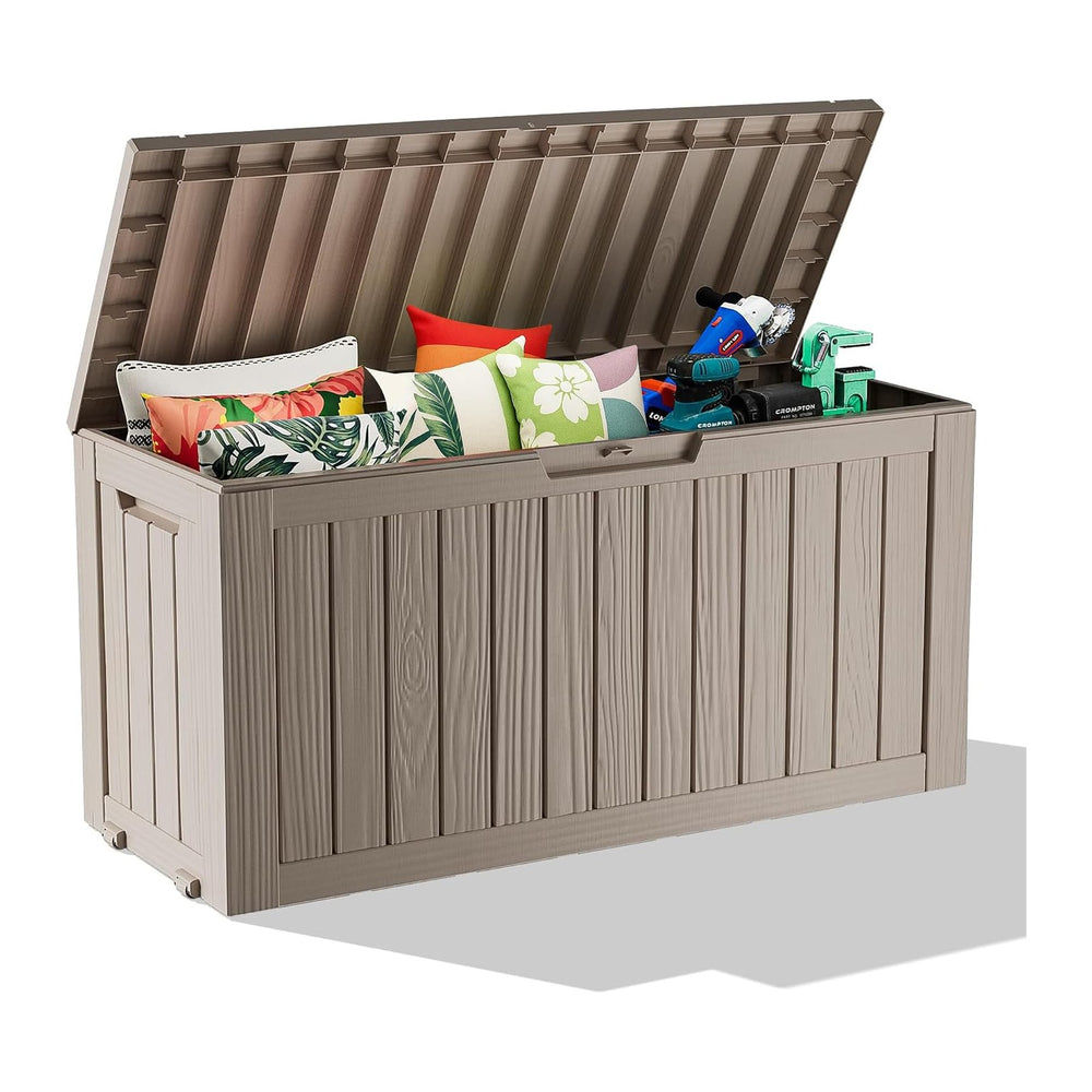 90 Gallon Waterproof Resin Deck Box, UV Resistant Outdoor Storage for Garden,...