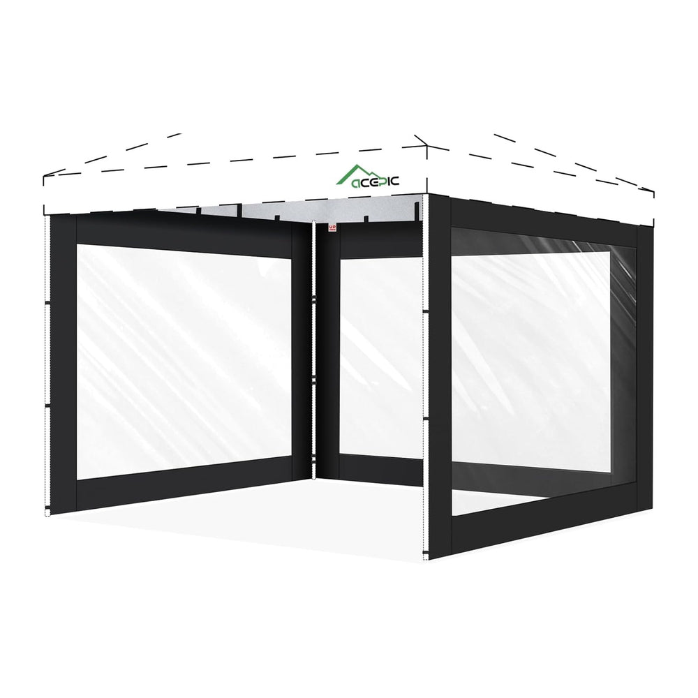 ACEPIC 10x10ft Clear Sidewalls for Canopy,Black(3PCS, No Frame or Top)