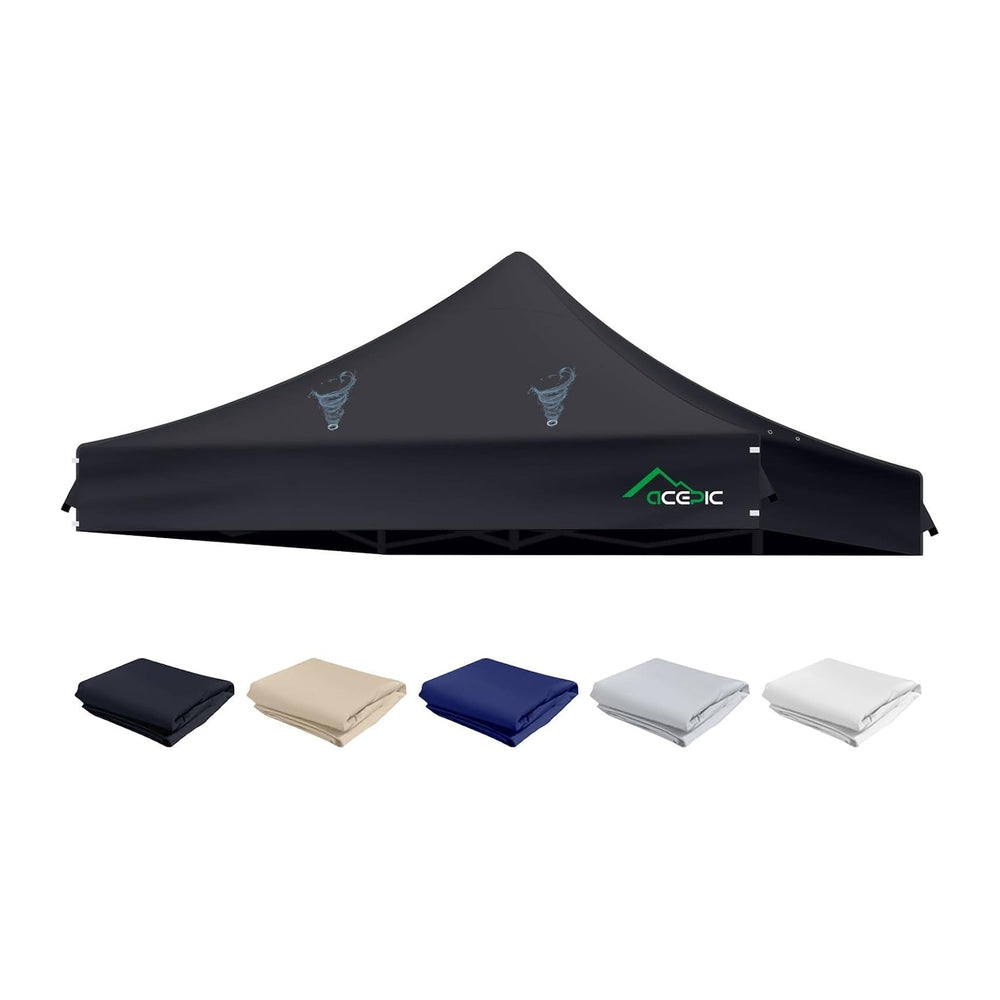 ACEPIC Heavy Duty 10x10 Peak Pole Canopy Replacement Top (Black, Top Only)