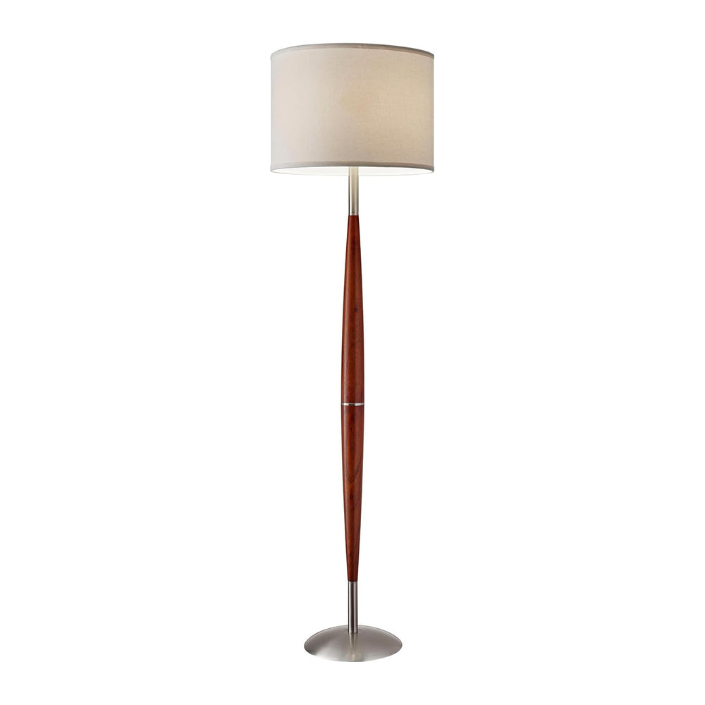 Adesso Floor Lamp, Maple Wood & Satin Steel, Adjustable Brightness, 61”