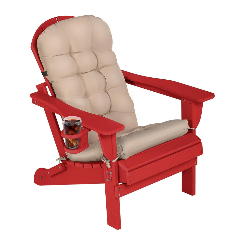 Adirondack Chair with Cushion & Cup Holder, HDPE Folding Adirondack Chair...