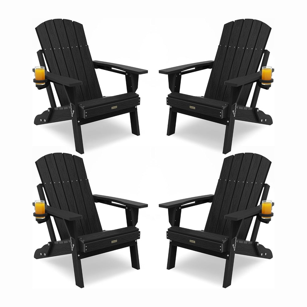 Adirondack Chairs Set of 4, Folding Plastic Adirondack Chairs with Cup Holder...