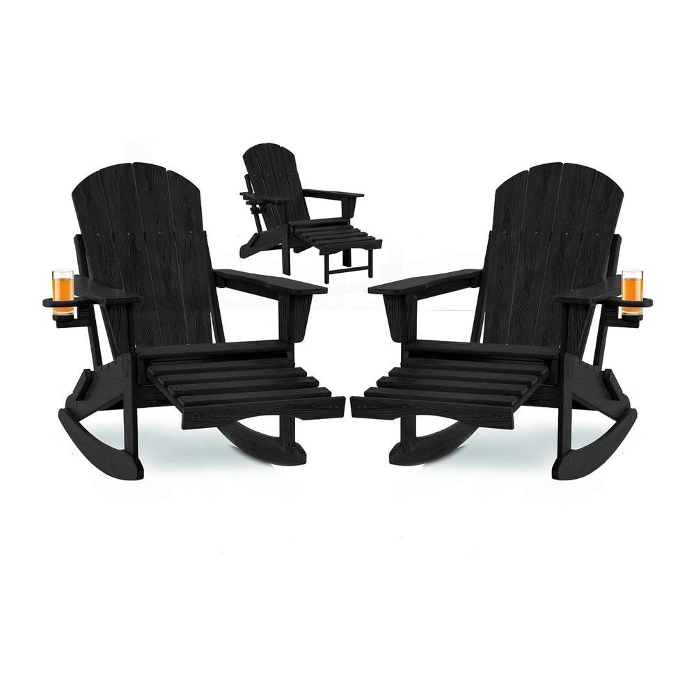 Adirondack Rocking Chair Set of 2 with Retractable Ottoman and Cup Holders, H...