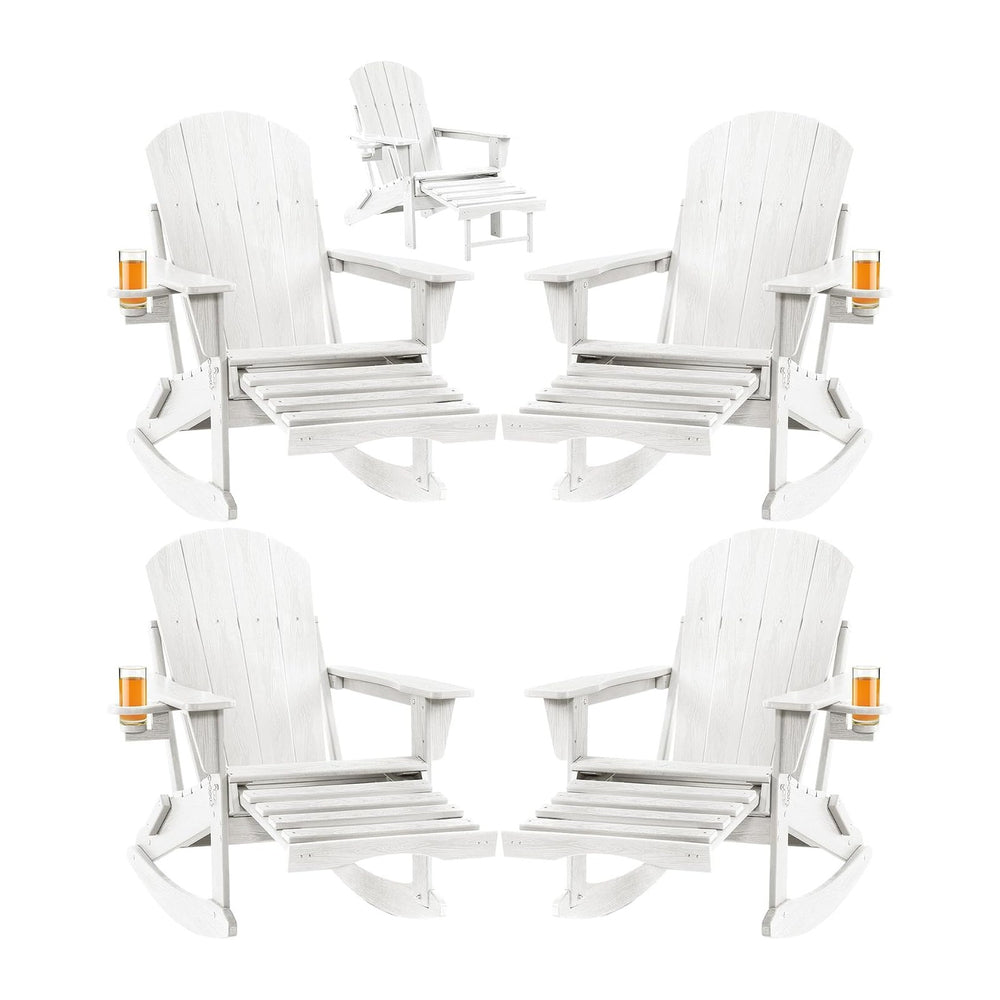 Adirondack Rocking Chair Set of 4 with Retractable Ottoman and Cup Holders, H...