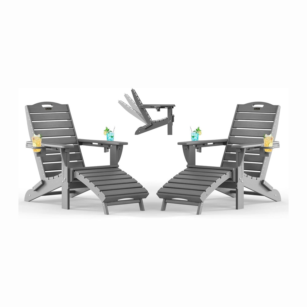 Adjustable Adirondack Chairs Set of 2 with Retractable Ottoman, HDPE Folding ...