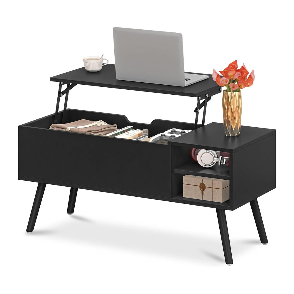 ALINE FURNITURE Black Lift Top Coffee Table with Hidden Storage Compartment, ...