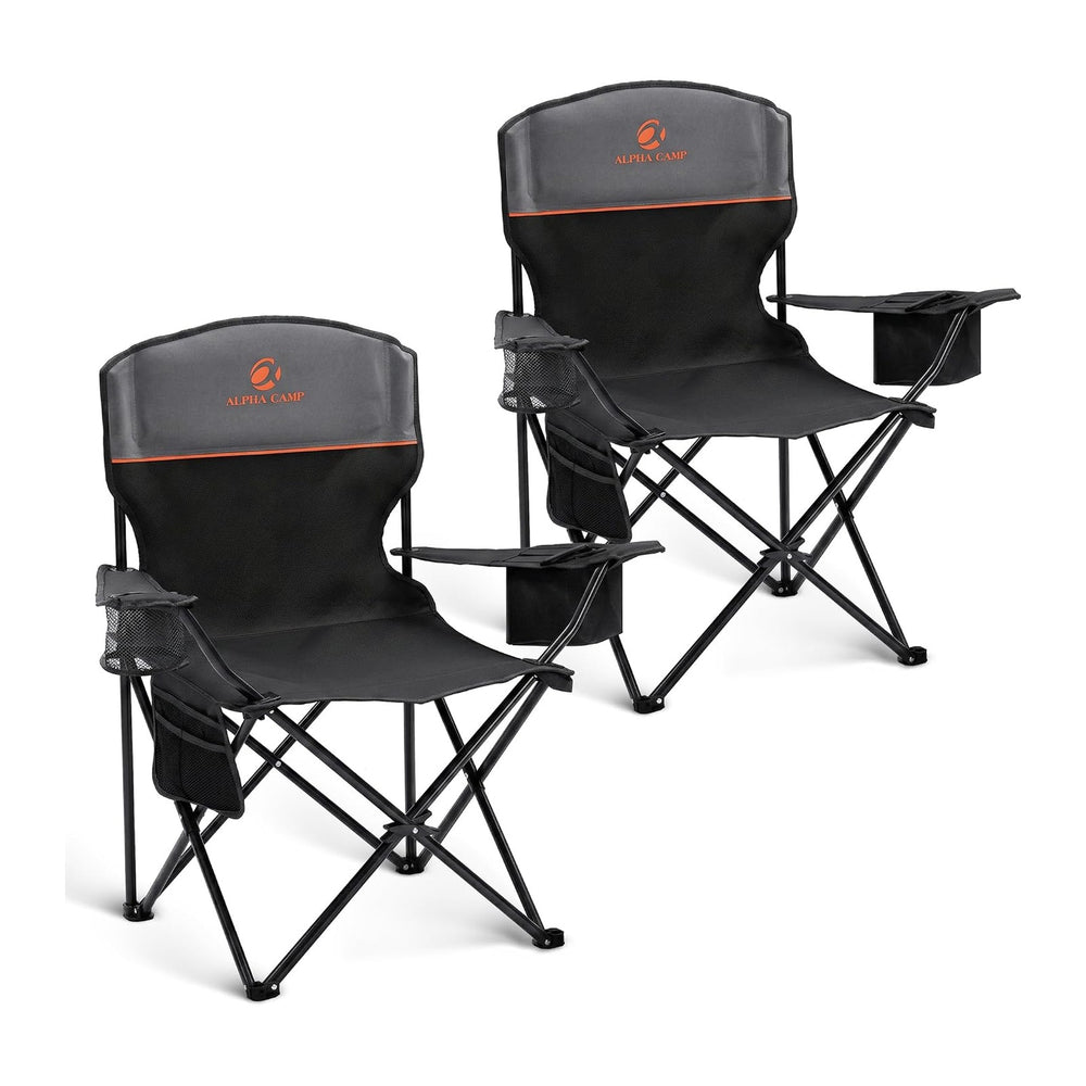 ALPHA CAMP 2-Pack Folding Camping Chair with Cooler Bag & Lumbar Support