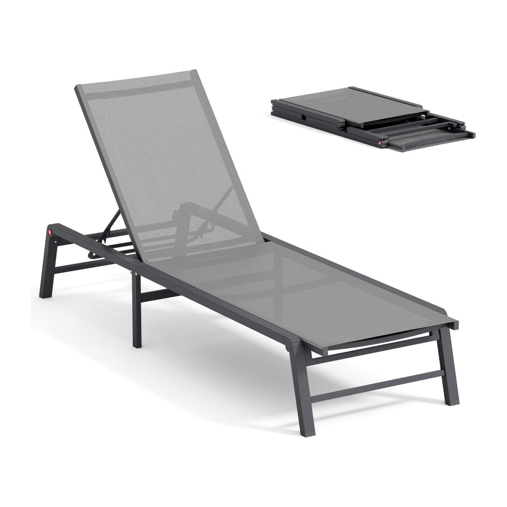 Aluminum Chaise Lounge Chair Outdoor, Foldable Patio Lounge Chair Assemble-Fr...