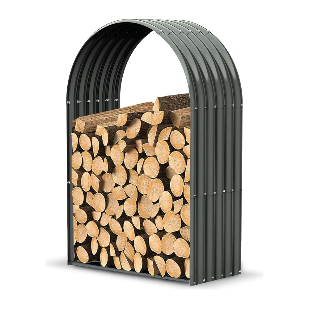 ANLEOLIFE Arch Tall Outdoor Firewood Rack with Corrugated Steel Roof