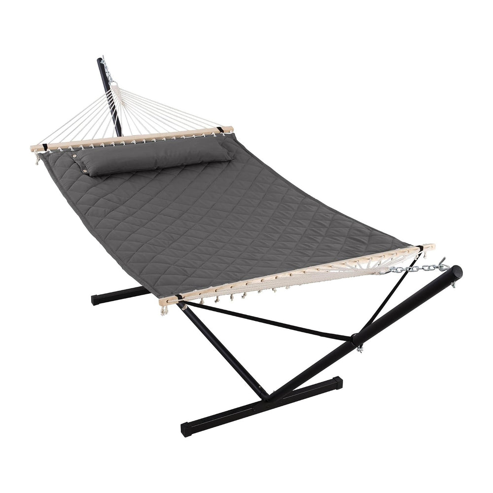 ANOW Heavy Duty Hammock with 12 Feet Stand Included, Quilted Hammock, Gray