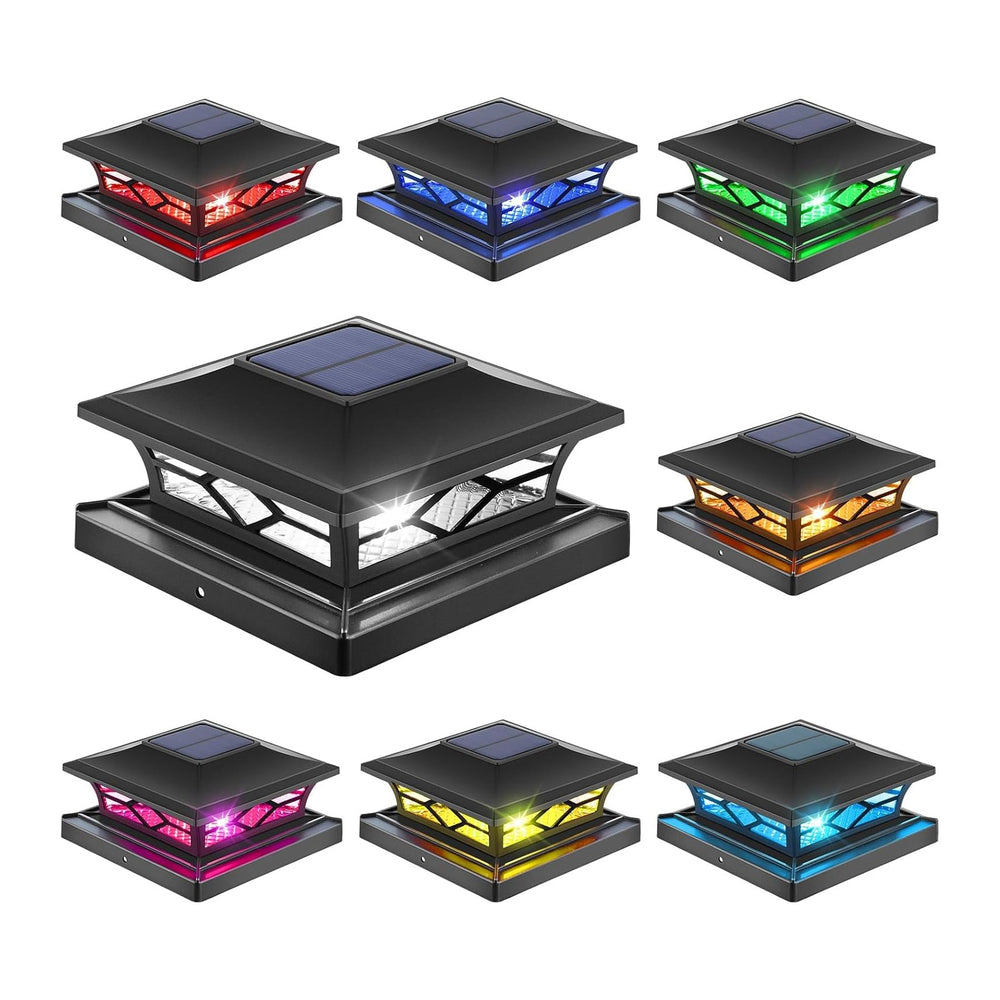 APONUO Solar Post Cap Lights with 8 RGB Colors and Multicolor Flow, Ultra-Bri...