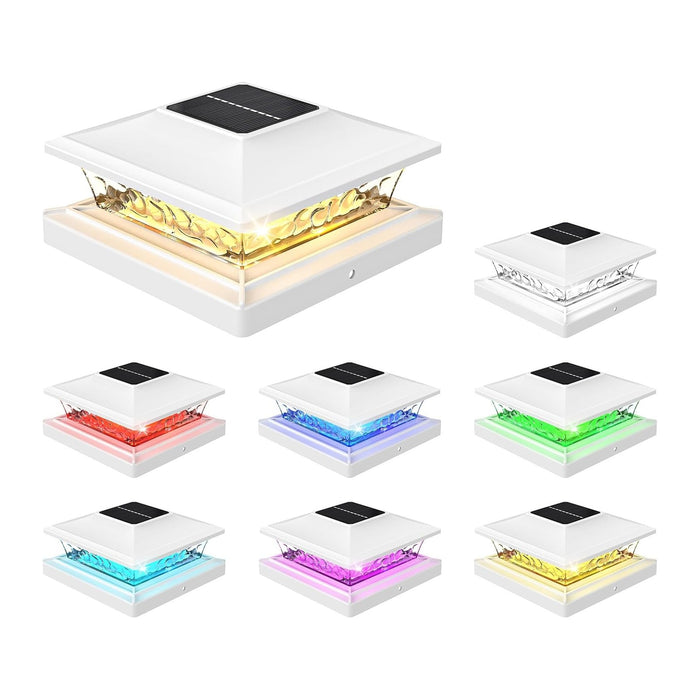 APONUO Solar Post Cap Lights with 8 RGB Solid Colors & Multicolor Flow - 8 Pack Fence Post Solar Lights, IP65 Waterproof - Fits 4x4 5x5 6x6 Wood & Vinyl Posts - White