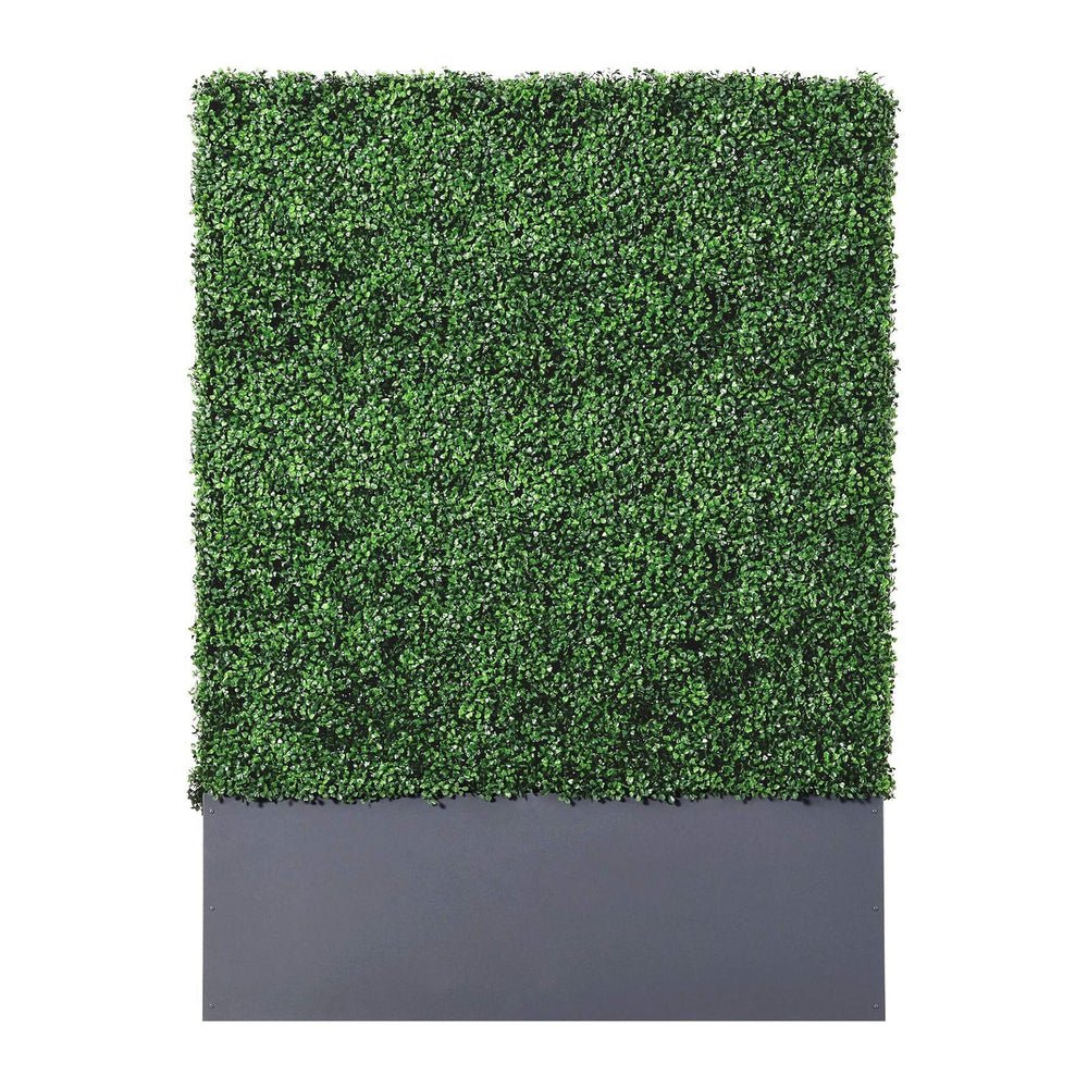 Artificial Boxwood Hedge Wall with Dark Gray Stainless Steel Planter Box Priv...