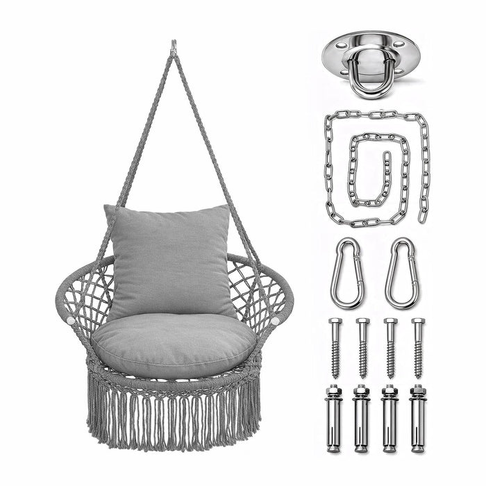 Athena Collection Macrame Hammock Chair with Mounting Hardware Kit, Gray